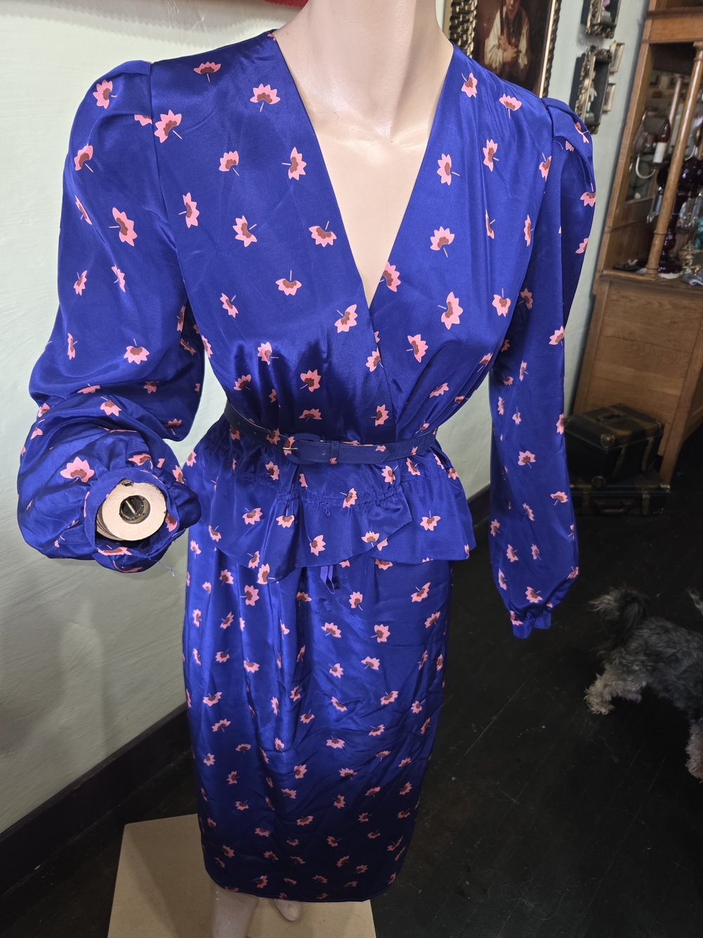 Maggy London Royal Blue Dress with Pink Floral Print